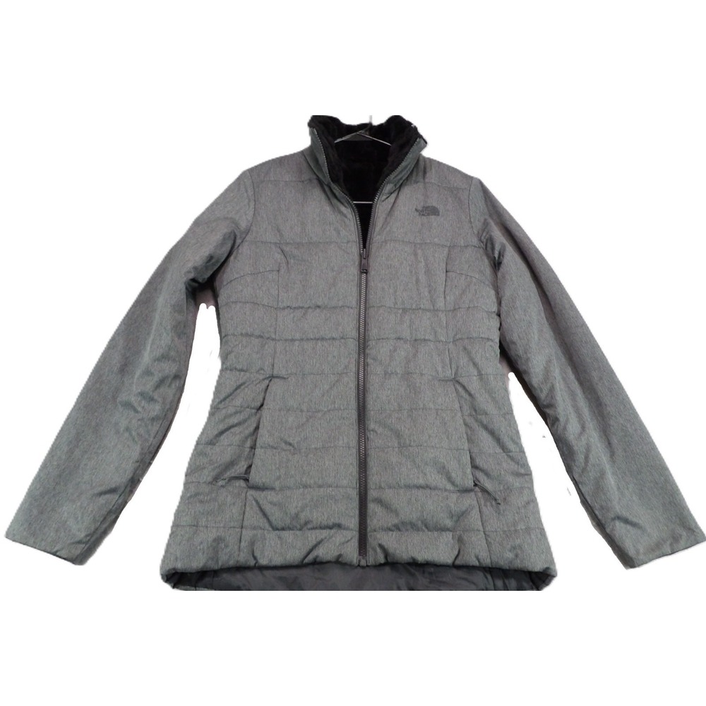 North Face Quilted Jacket Women S Gray Insulated Full Zip Fleece Lined Warm Coat